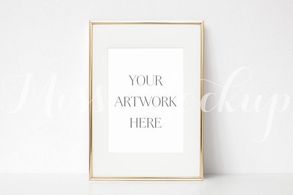 5x7 Digital Light Gold Frame Mockup Portrait Stock 5x7 Digital Light Gold Frame Mockup Portrait Stock