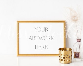 8x10 Digital Gold Frame Mockup Landscape Stock Photo Etsy
