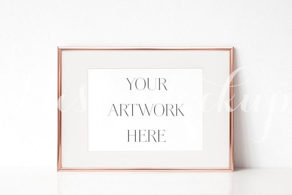 5x7 Digital Rose Gold Frame Mockup Landscape Stock