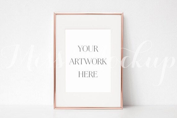 5x7 Digital Rose Gold Frame Mockup Portrait Stock