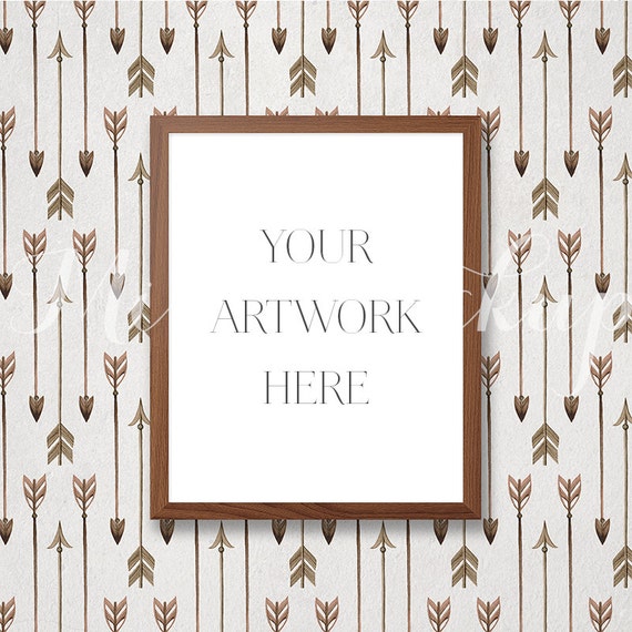 8x10 Digital Brown Wood Frame Mockup Portrait Stock