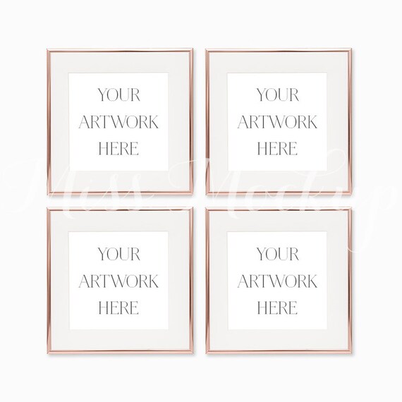 Square Set Of 4 Digital Rose Gold Frame Mockup Stock Photo Etsy
