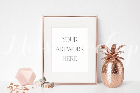 8x10 Digital Rose Gold Frame Mockup Portrait Stock Photo Etsy