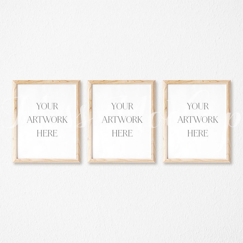 8x10 Digital Set Of 3 Natural Wood Frame Mockup Portrait Image 0