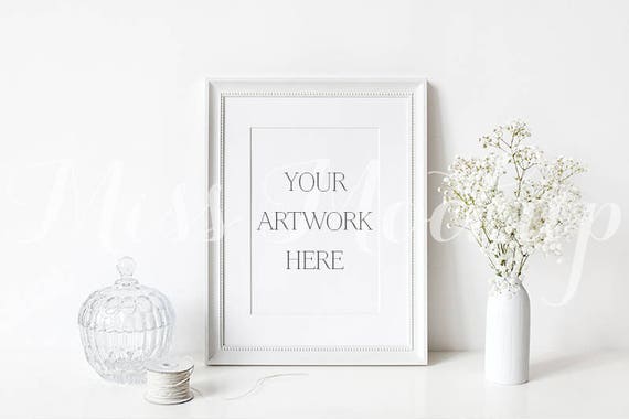 A4 Digital White Frame Mockup Portrait Stock Photo Styled Etsy