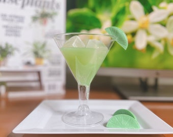 Lime Margarita Soap - Shirley Temple with Cherry Soap - Lime Cocktail Soap with Ice in a Cup - Fake Drink Soap - Coconut Milk Formula 5.7oz