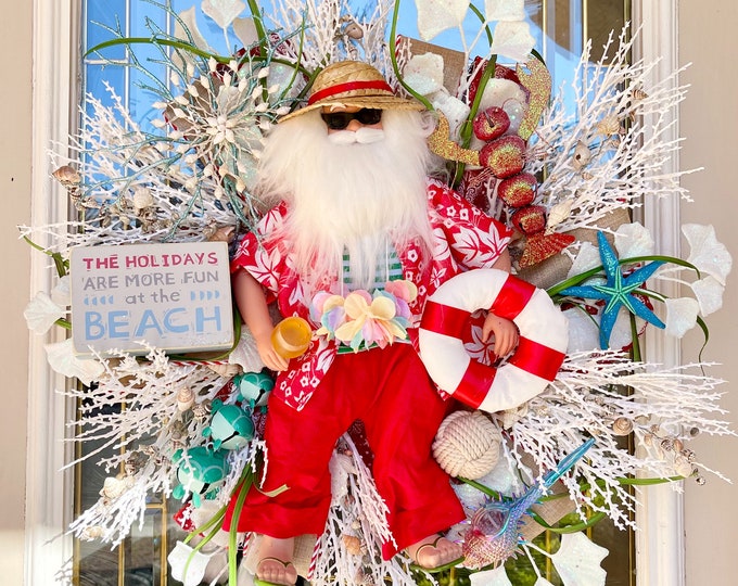 Beach Santa Wreath Coastal Christmas Wreath - Etsy