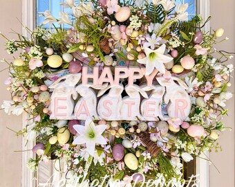 Happy Easter Wreath- Spring  Wreath- Bunny Wreath