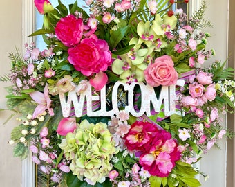 Pink Floral Welcome Wreath