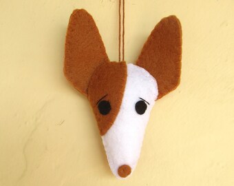 Podenco, Ibizan Hound, eco-fi, vegan, felt, ornament, handmade, Ibiza