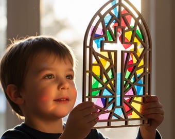 Stained Glass Cross Kit | Christian Window Craft | Sunday School Activity | Easter Kids Project