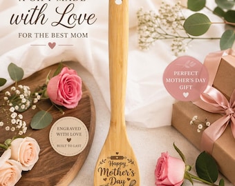 Cadeau gravé avec cuillère en bois pour la fête des mères, cuillère à pâtisserie, décoration de cuisine pour maman
