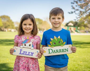 Custom Kids Name Sign | Unicorn or Dragon Door Sign | Personalized Nursery Decor