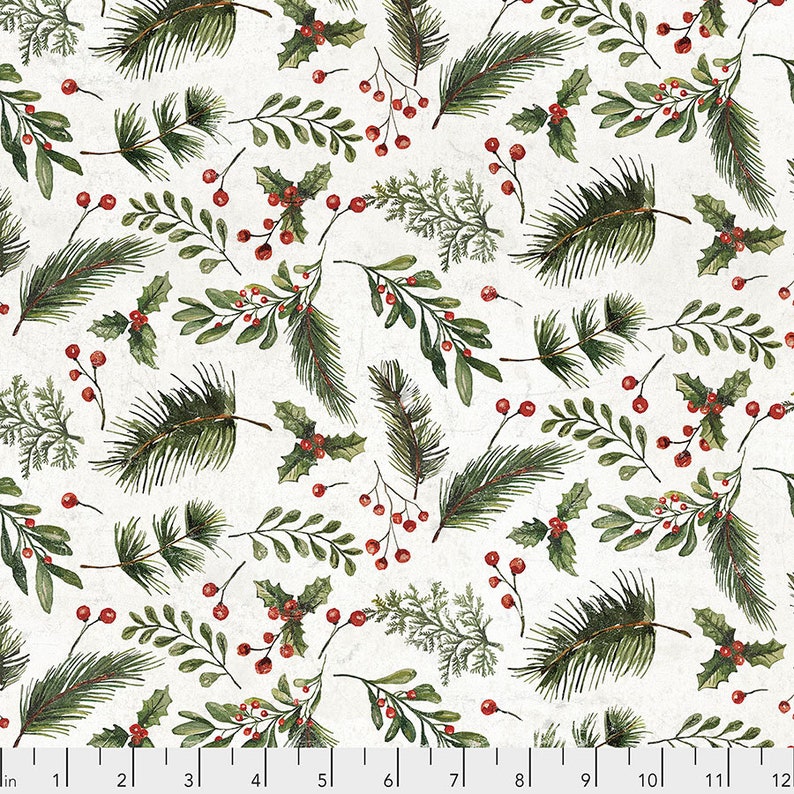 Festive Greens Holiday seasonal fabric collection White Yuletide by Tim Holtz Free Spirit Christmas Fabric