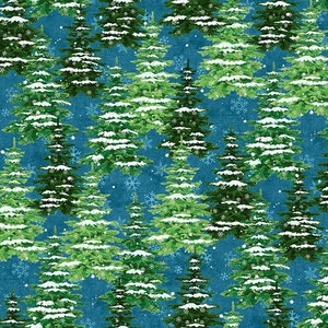 WinterWood Christmas fabric - Snowy Fir Trees - Spruce Blue -  By Studio -  E