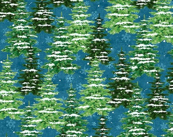 WinterWood Christmas fabric - Snowy Fir Trees - Spruce Blue -  By Studio -  E