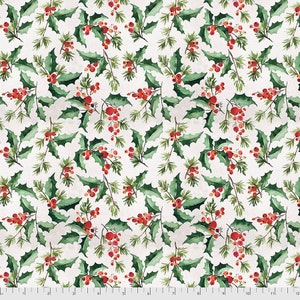 Tim Holtz Christmastime - Eclectic Elements - JOLLY HOLLY White  - Free Spirit Fabric