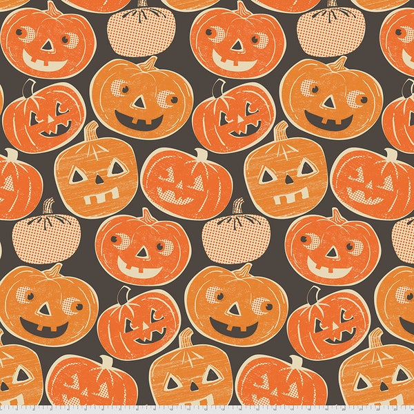 Spooktacular Halloween Fabric - "PumpkinTopia" - Black  by Maude Asbury for Free Spirit Fabric