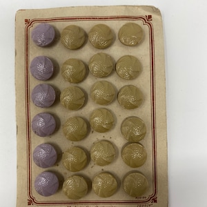 Vintage tan and lilac Glass Buttons/ Made in Czechloslovakia/1940s - on original card
