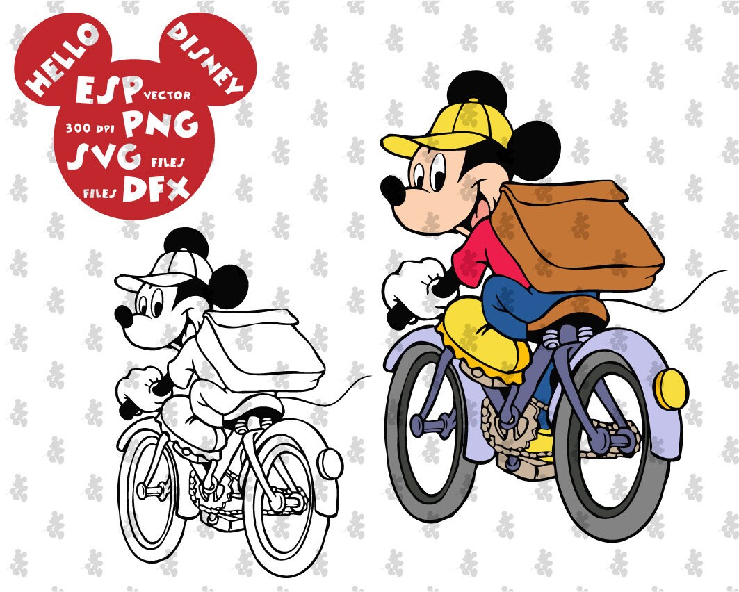 Disney SVG Mickey Mouse Bicycle Clipart Disney Cut Files Etsy UK