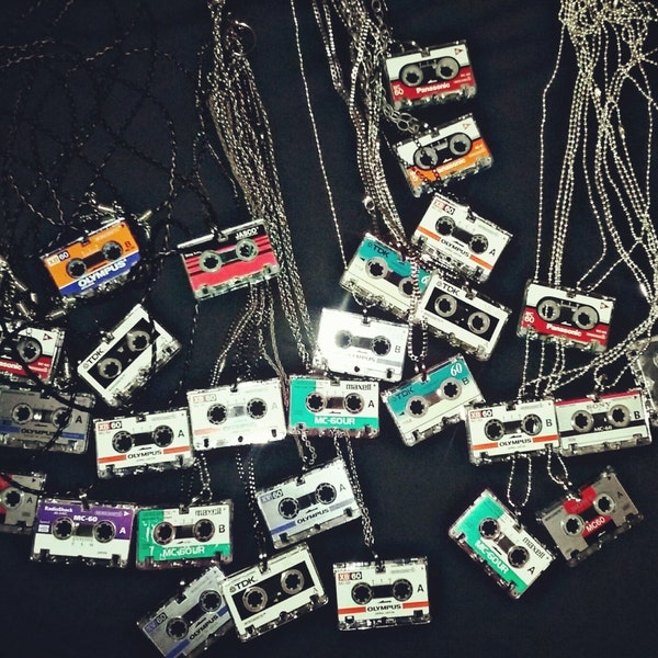 Retro Handcrafted Microcassette Tape Necklaces
