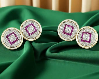 Art Deco Ruby Diamond & White Enamel Cufflinks
