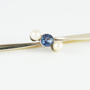 Antique Sapphire & Pearl Bar Brooch, 15ct Gold and Platinum