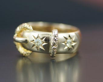 Edwardian Diamond Set Buckle Ring, 18ct Yellow Gold