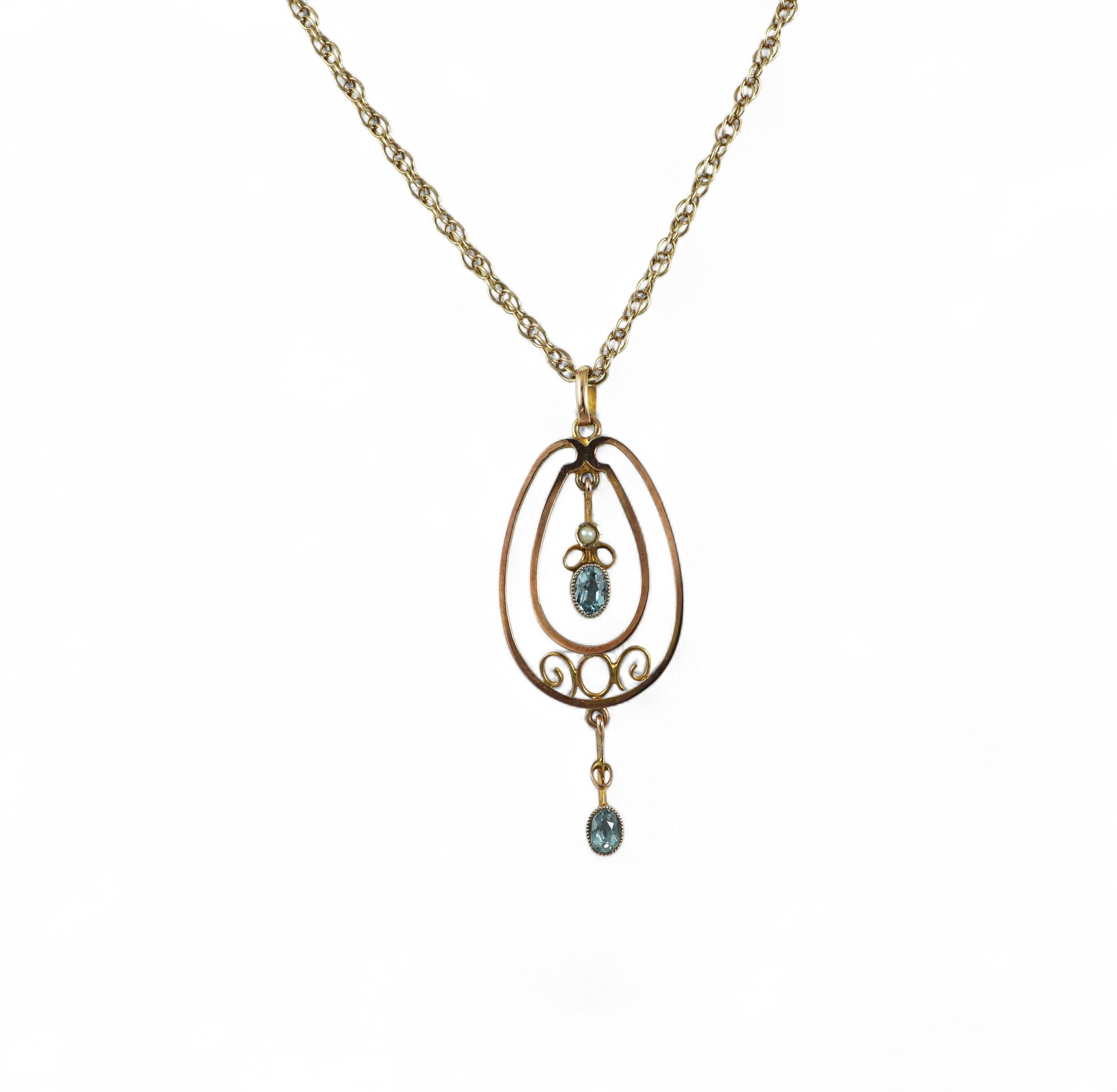 Art Nouveau Aquamarine & Seed Pearl Pendant, Circa 1910 - Etsy Israel