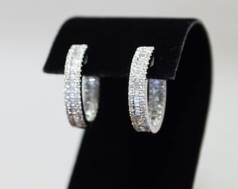 Diamond Set Hoop Earrings, 18ct White Gold