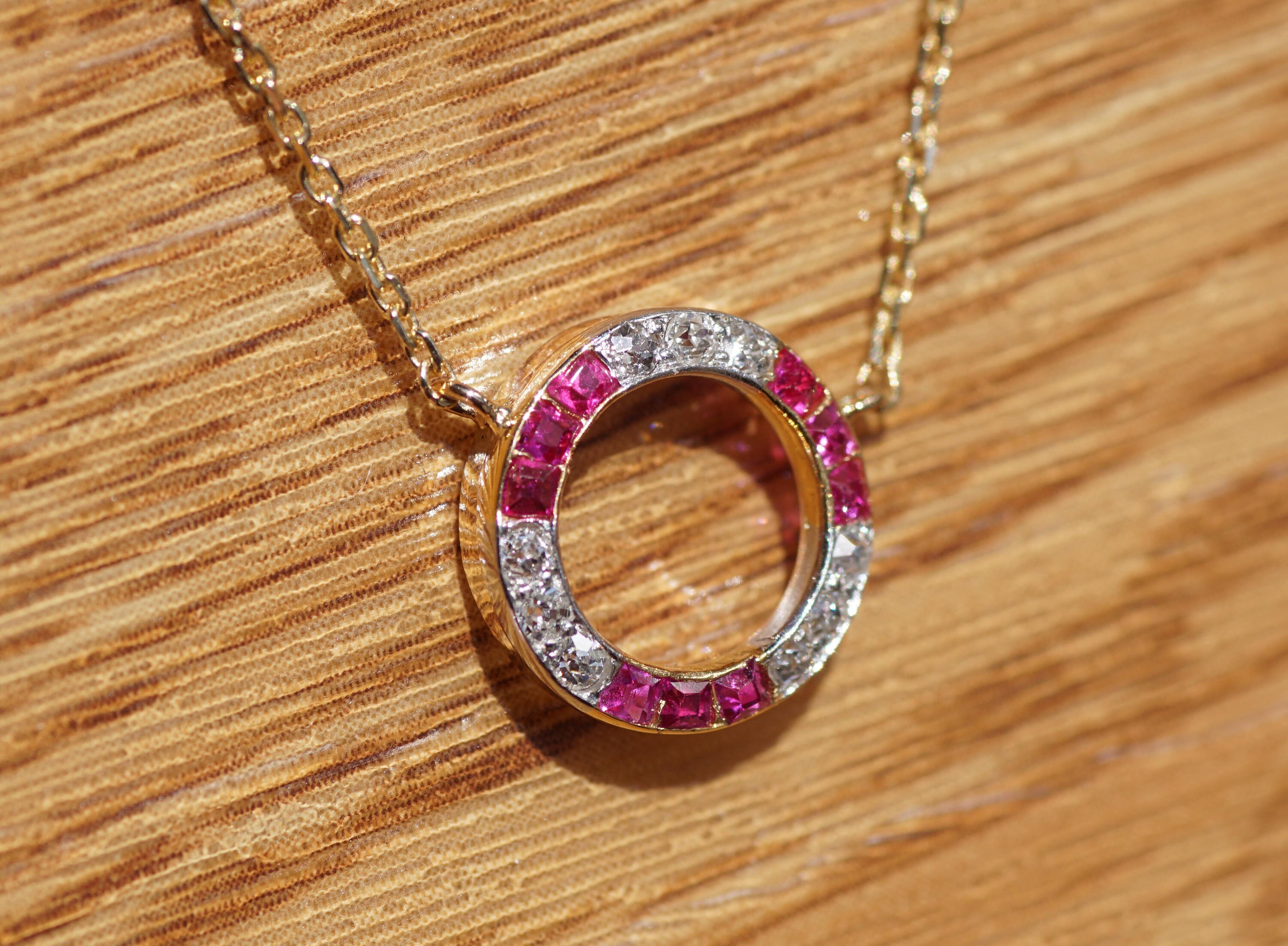 Antique Ruby & Diamond circle Pendant Circa 1910 | Etsy
