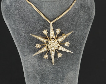 Starburst Pearl Pendant/ Brooch, 9ct Yellow Gold