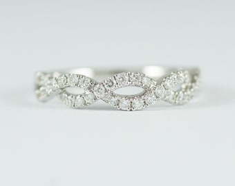 Fancy Twist Design Diamond Band, 18ct White Gold