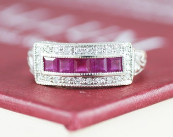 Ruby & Diamond Cluster Ring, 9ct Gold