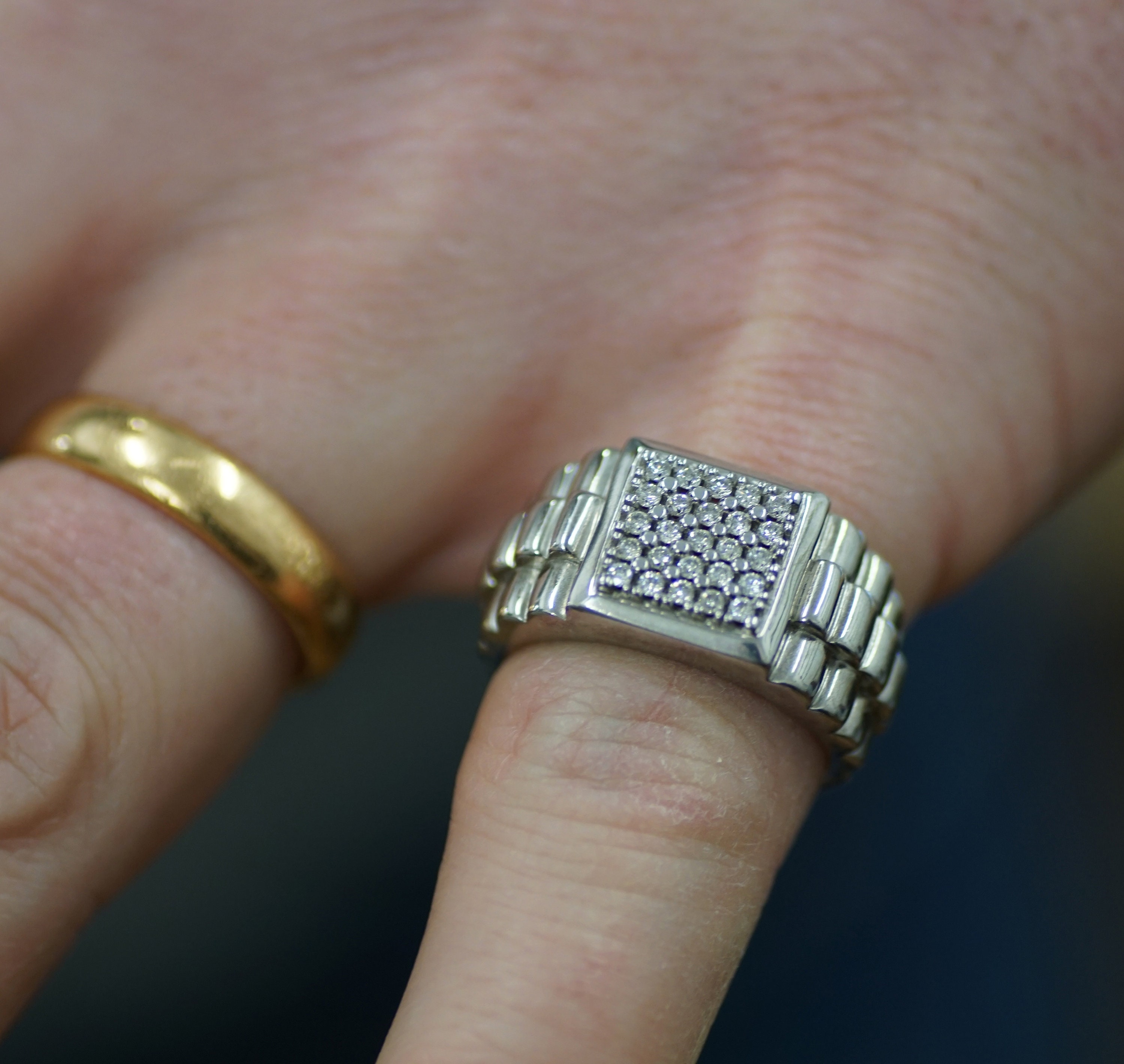 Gents 'Rolex' Diamond Ring 9ct White Gold Etsy