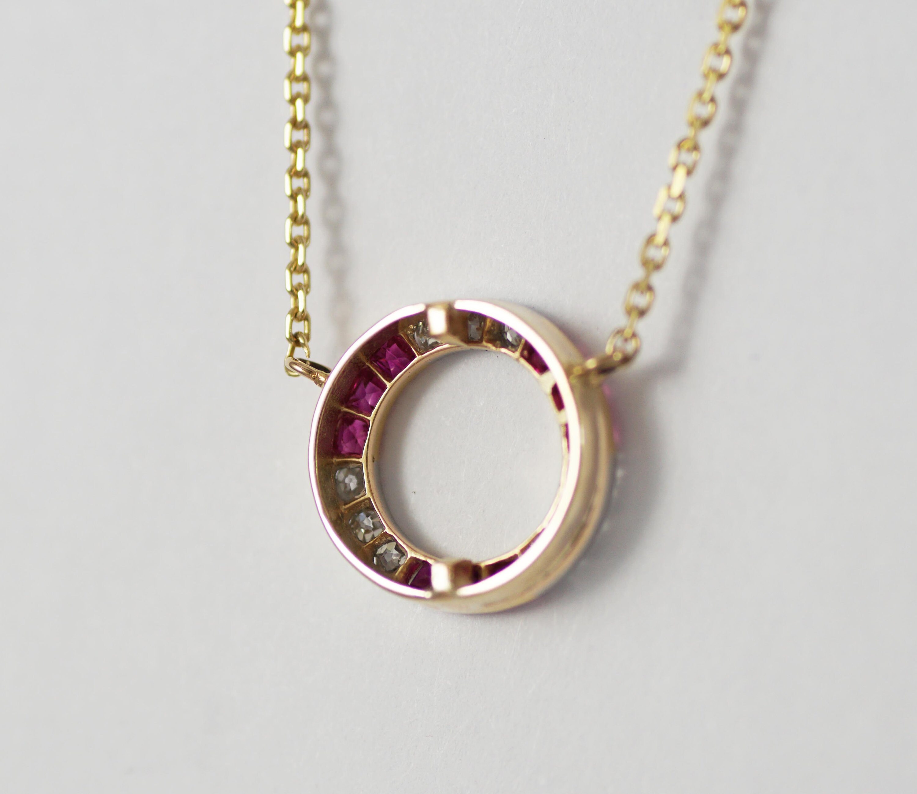 Antique Ruby & Diamond circle Pendant Circa 1910 | Etsy