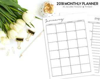 Month on Two Pages, 2018 Monthly Planner, Monthly Calendar, Monthly Inserts, Printable Planner Inserts, 2018 Calendar, MO2P