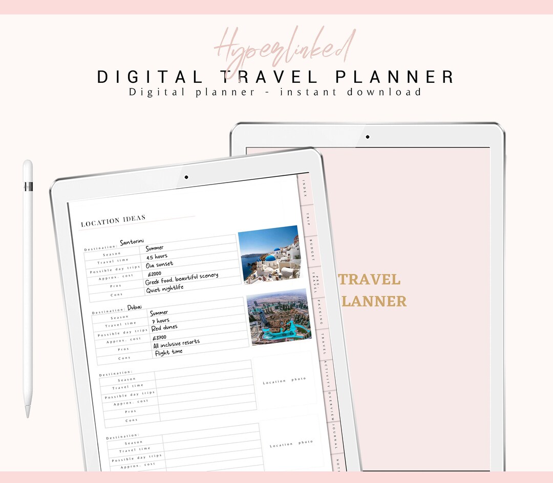 Digital Travel Planner Vacation Digital Planner Digital Trip Etsy
