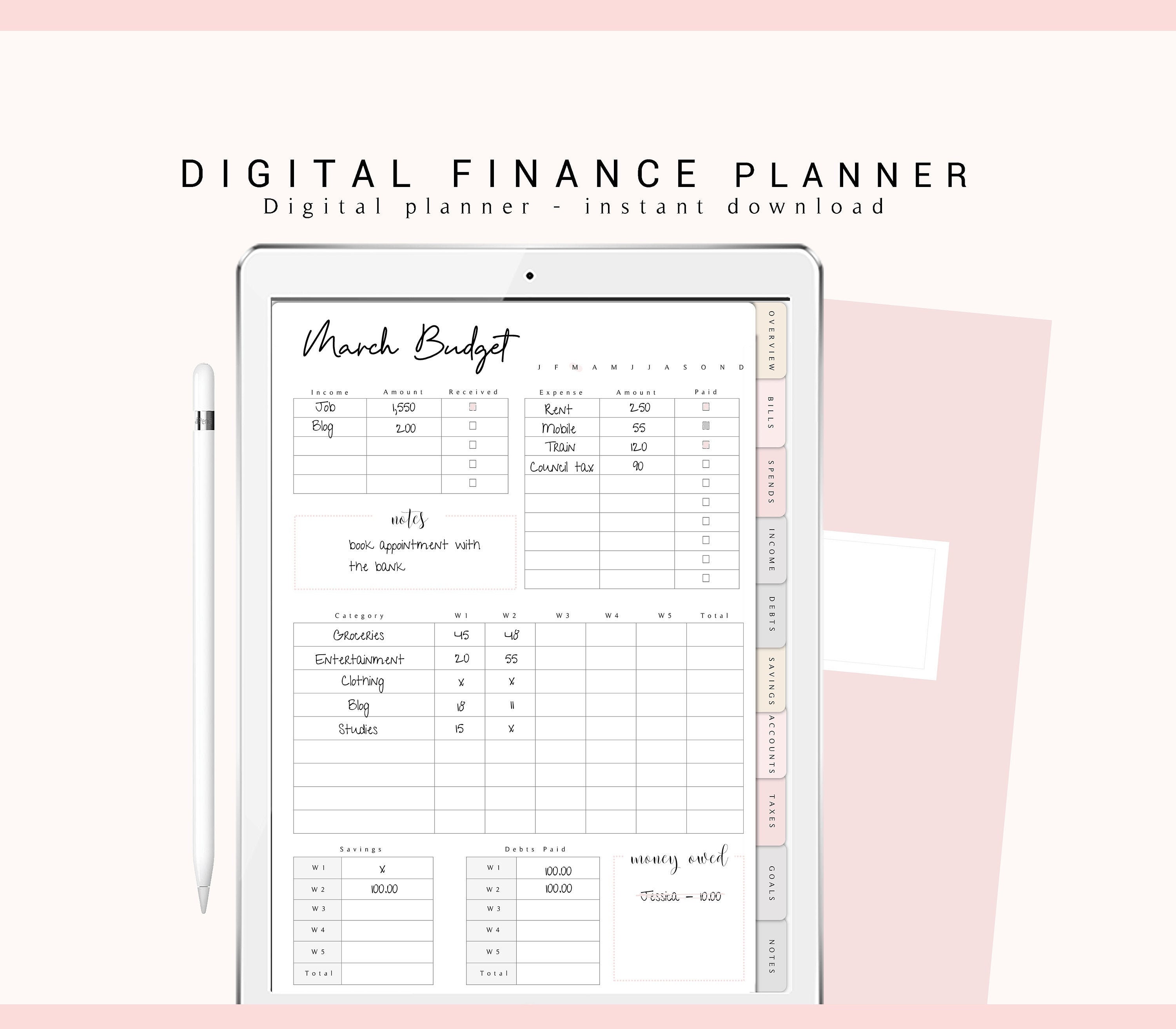 Digital Budget Planner Digital Finance Planner Digital Etsy France