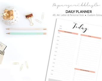 Daily Planner Printable, To Do List, Daily Schedule, Day Organizer, Daily Agenda, Desk Planner, 2017 Daily Planner, Custom Color Inserts
