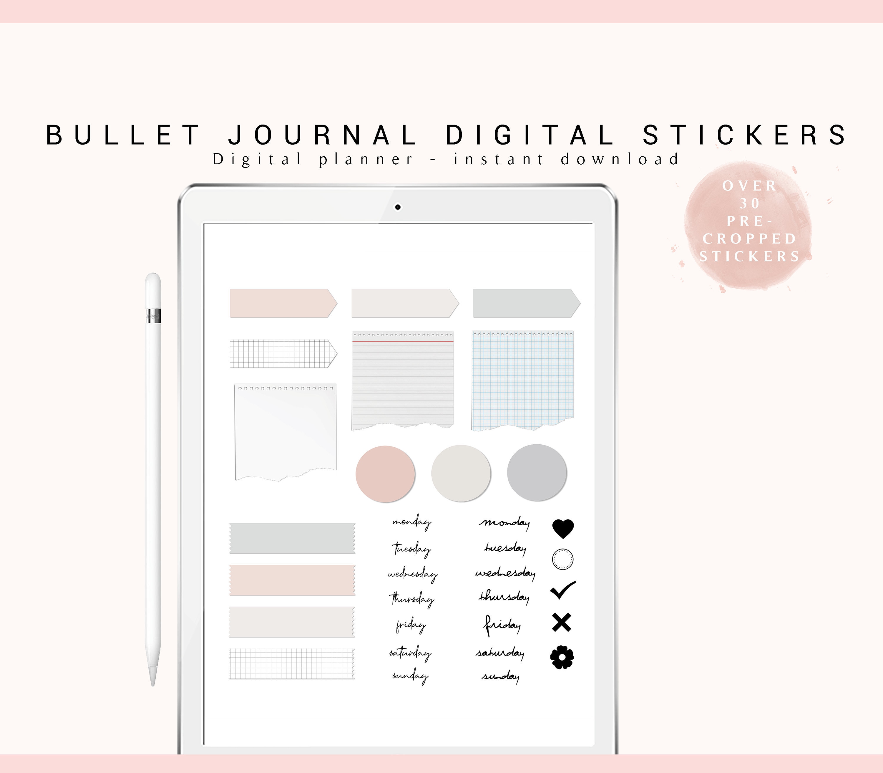 Bullet Journal Digital Planner Stickers, Digital DOWNLOAD