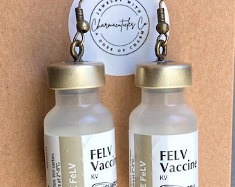 Feline  Leukemia Vaccine Vial Earrings |  Vet Tech Gift | Veterinary Medicine Jewelry | Animal Hospital Accessories