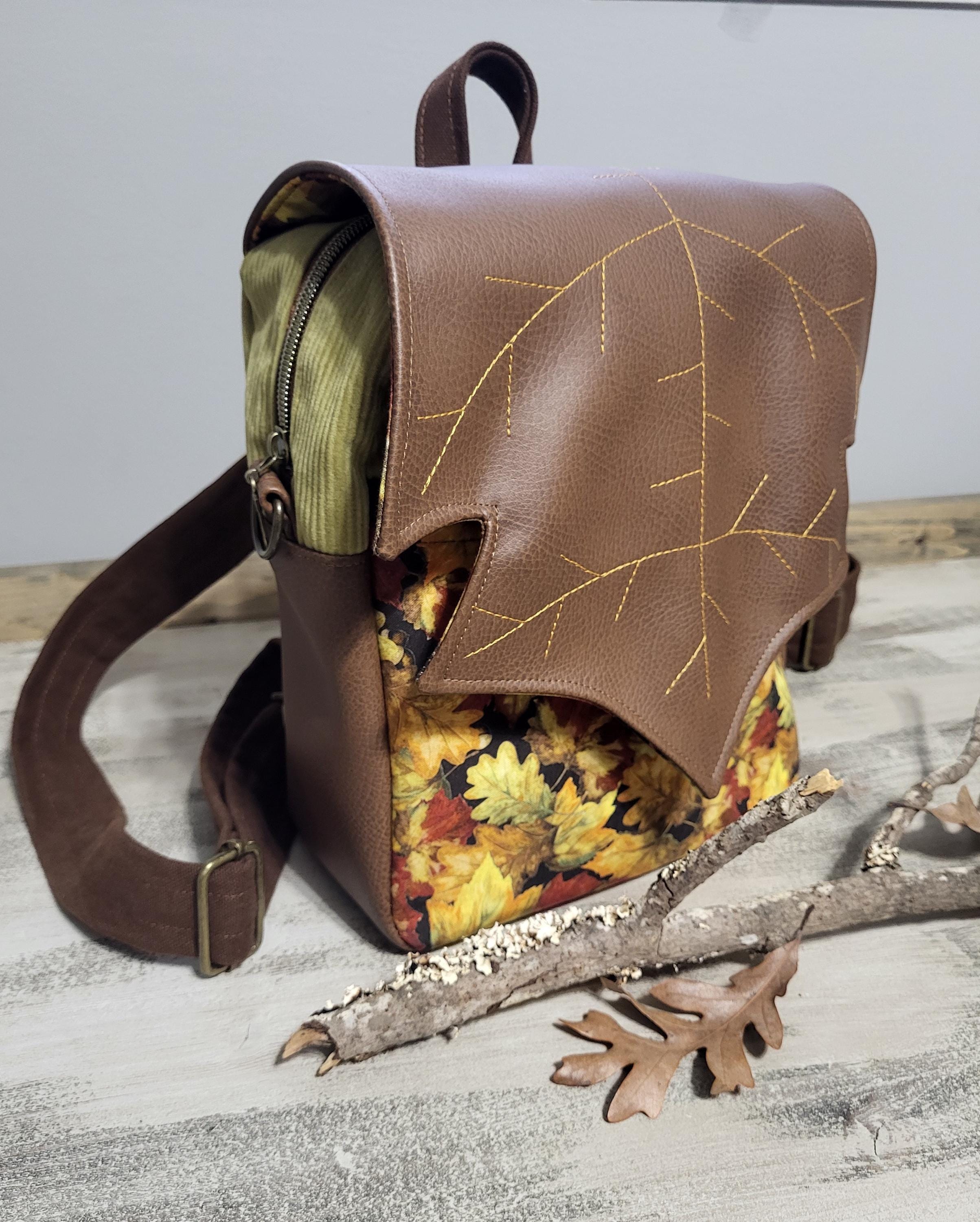 OOAK Upcycled Reworked Leather Floral Splatter Paint Backpack (6222) Backpack Leather, Brown Small Upcycled Leather Backpack  main image 2