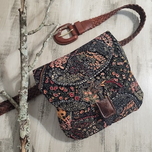 Renaissance Faire Corduroy Belt Pouch: Rich Paisley Flap Bag, 8x8 &quot; Belt loop satchel,  Handcrafted in Georgia USA
