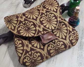 Renaissance Faire Belt Pouch: Brown Bronze Jacquard Flap Bag