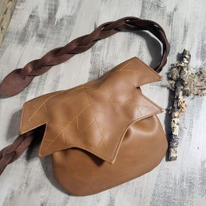 Maple Leaf Renaissance Faire Belt Pouch: Faux Leather Festival Bag, 8x8 belt loop waist satchel, handcrafted Georgia USA Caramel
