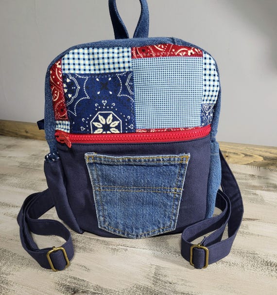 jean mini backpack Everyday Thoughtfully designed Upcycled Blue Jeans Mini Backpack,
