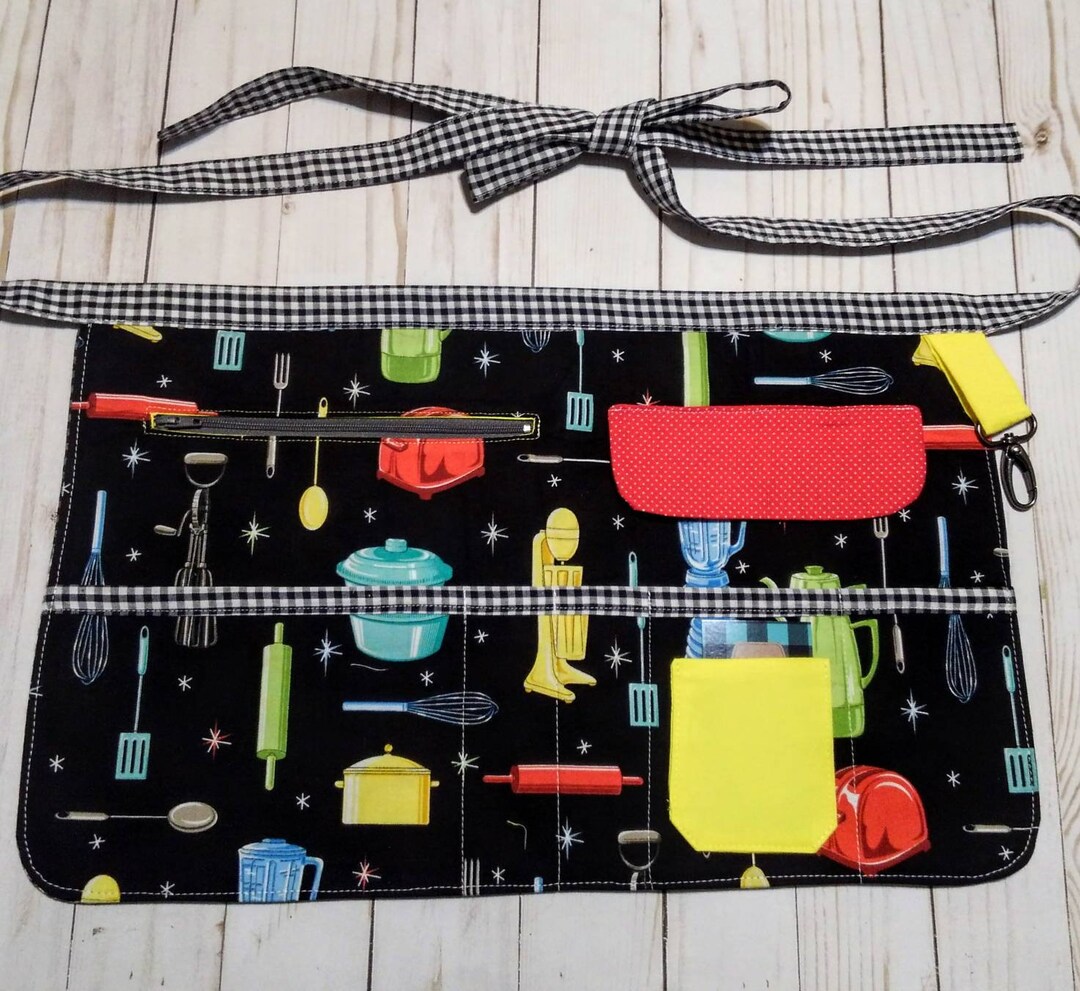 Retro Kitchen Vendor Cash Apron, Half Apron, Farmer's Market Apron