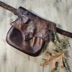 Maple Leaf Renaissance Faire Belt Pouch, Faux Leather satchel, 8"x 8.5" Festival bag, handmade Georgia US