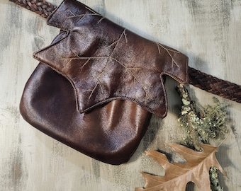 Maple Leaf Renaissance Faire Belt Pouch, Faux Leather satchel, 8"x 8.5" Festival bag, handmade Georgia US